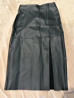 Black pleather midi skirt